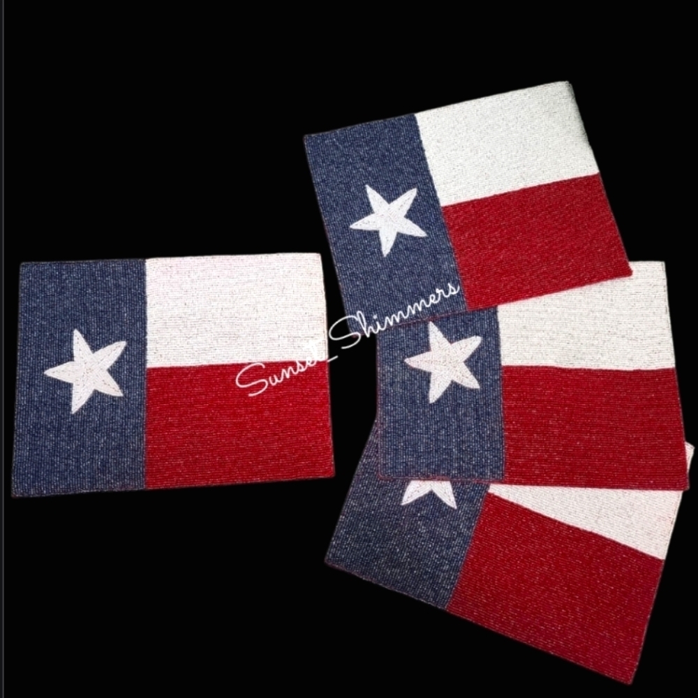 x4 Patriotic 4th Of July Lone Star State Beaded Texas Flag Placemats Chargers